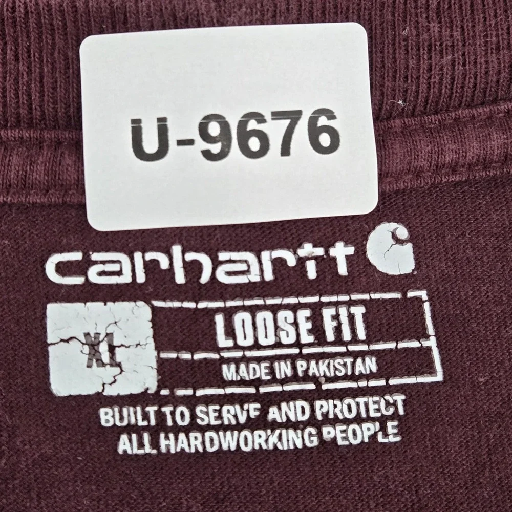 Carhartt Men Shirt XL Red K87 Long‎ Sleeve Pocket Shirt Logo Short
